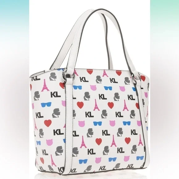 Karl Lagerfeld Paris Iris Tote Handbag, crossbody strap White multi - Picture 5 of 14